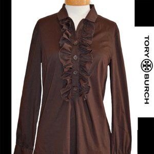 Tory Burch Chocolate Brown Ruffle Front Blouse